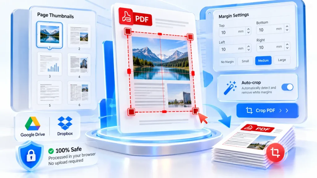 Crop PDF tool for trimming unwanted margins and resizing PDF pages online