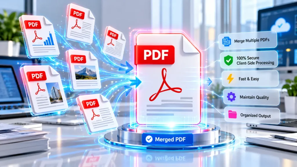 Merge PDF tool for combining multiple PDF files into one organised document